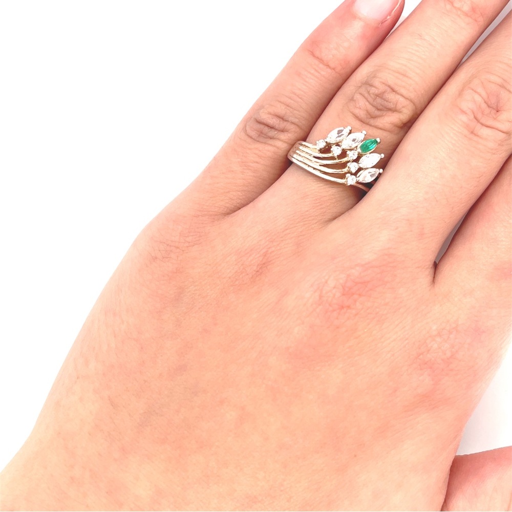 Gorgeous Sterling silver ring with clear and green stones.